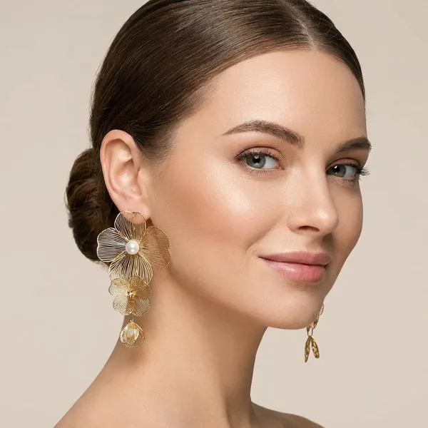 Gold_Toned_Floral_Drop_Earrings_With_Pearl_Accents_For_Women