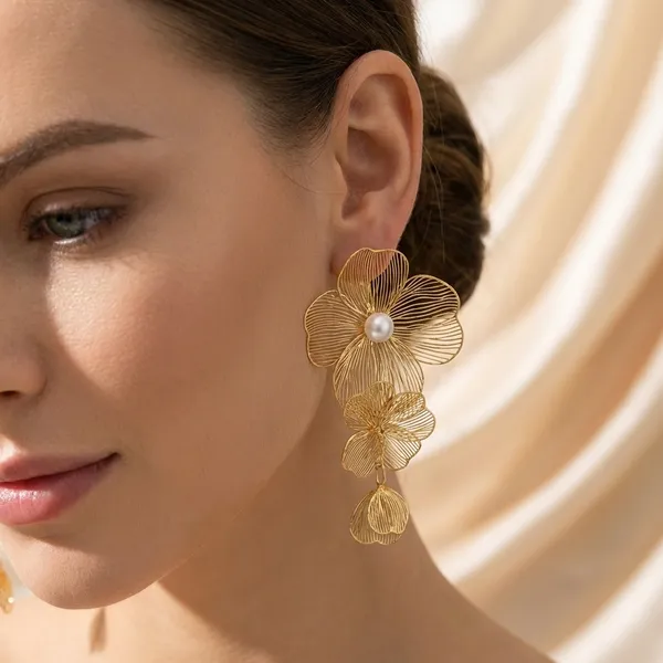 Gold_Toned_Floral_Drop_Earrings_With_Pearl_Accents_For_Women