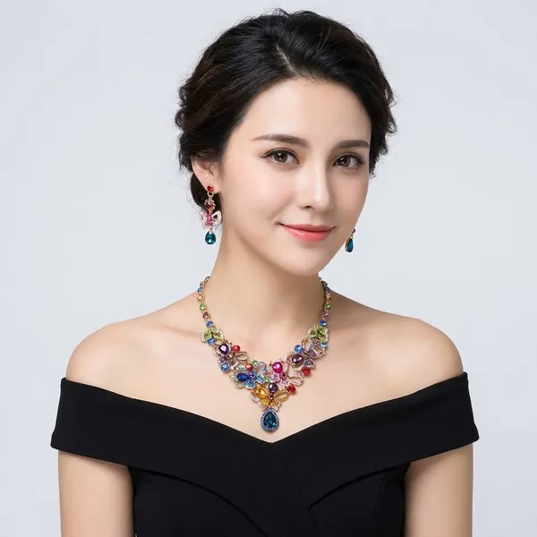 Multi_Color_Crystal_Butterfly_Necklace_And_Earrings_Set_For_Women