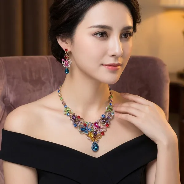 Multi_Color_Crystal_Butterfly_Necklace_And_Earrings_Set_For_Women