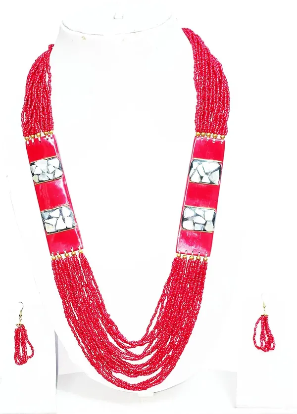 NOH_Red_Poth_Necklace_&_Earrings_Set_|_Handmade_Artificial_Jewellery_with_Rectangle_Side_Beads