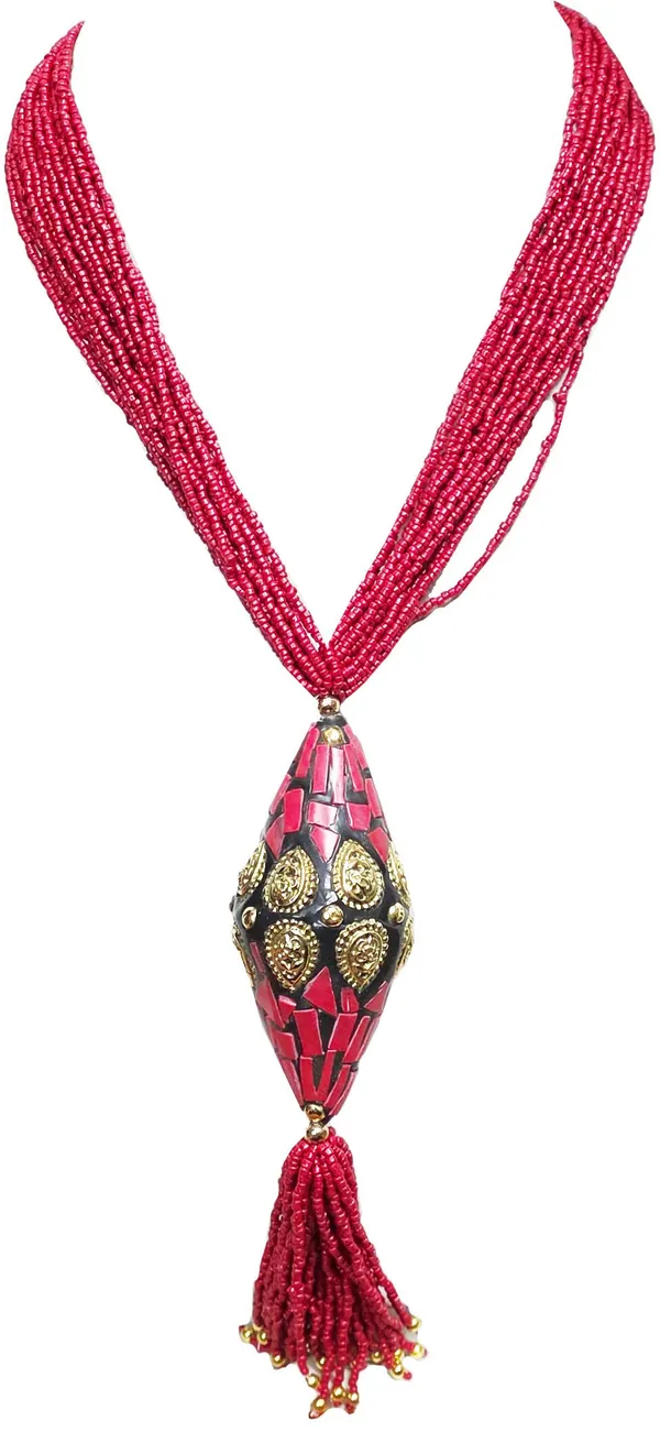 NOH_Ethnic_Red_Rhombus_Bead_Necklace,_Handmade_Traditional_Fashion_Jewellery_with_Decorative_Pendant,_Artificial_Beaded_Design