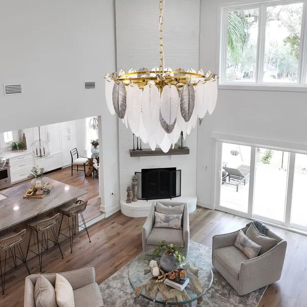 Gold_And_Cream_Metal,_Feather_Chandelier_For_Premium_Interiors