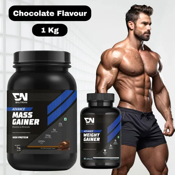 Advance_High_Protein_Mass_Gainer_with_63_g_Protein,_1200_Kcal_&_Multivitamins_+_Weight_Gainer_Capsules_|_Weight_Gainer/Mass_Gainer_|_Chocolate_Flavor_|_1_kg_+_30_Capsules