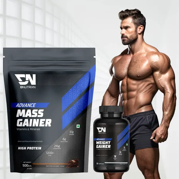 Advance_Mass_Gainer_High_Protein_with_Digestive_Enzymes,_Multivitamins_&_Weight_Gainer_Capsules_|_Weight_Gainer/Mass_Gainer_|_Chocolate_Flavor_|_500_g_+_30_Capsules