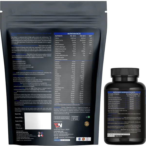 Advance_Mass_Gainer_High_Protein_with_Digestive_Enzymes,_Multivitamins_&_Weight_Gainer_Capsules_|_Weight_Gainer/Mass_Gainer_|_Chocolate_Flavor_|_500_g_+_30_Capsules