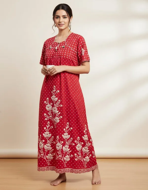Red__Abstract_Regular_Night_Dress_For_Women