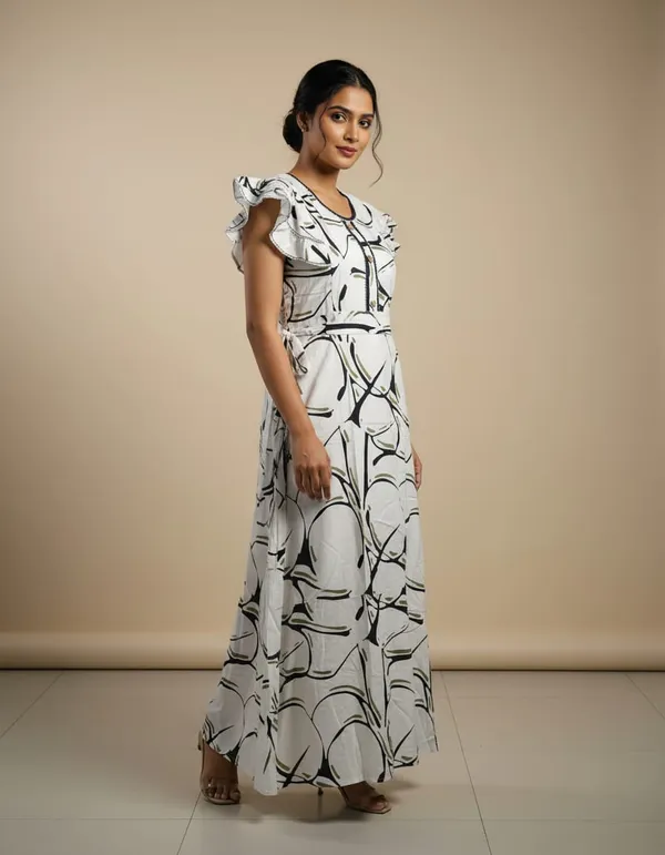 White_And_Black_Striped_Regular_Maxi_Dress_For_Women