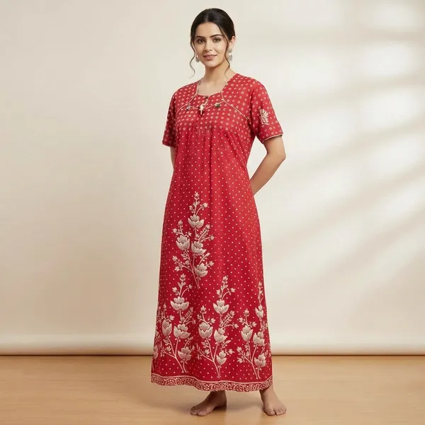 Red__Abstract_Regular_Night_Dress_For_Women