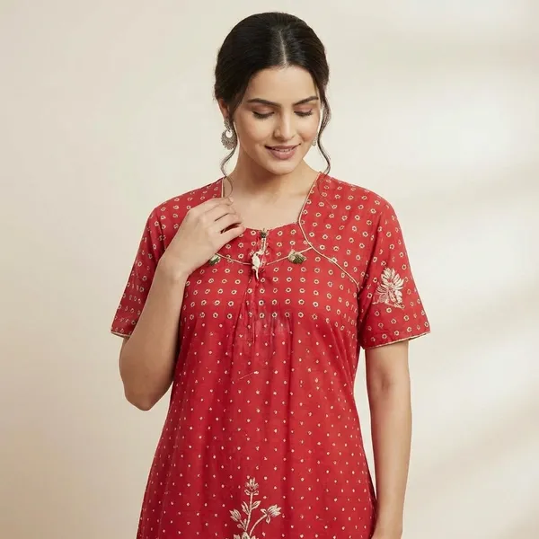 Red__Abstract_Regular_Night_Dress_For_Women