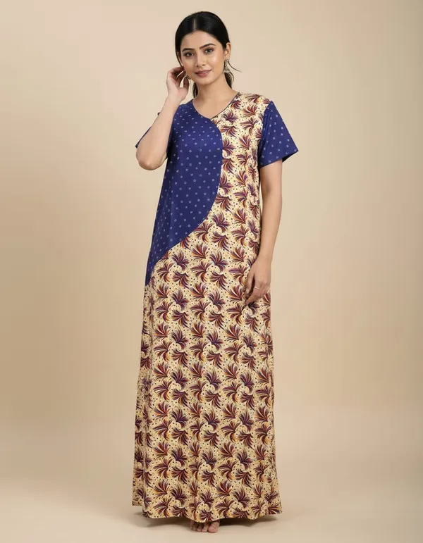 Blue_And_Yellow_Rayon_Printed_Regular_Night_Dress_For_Women