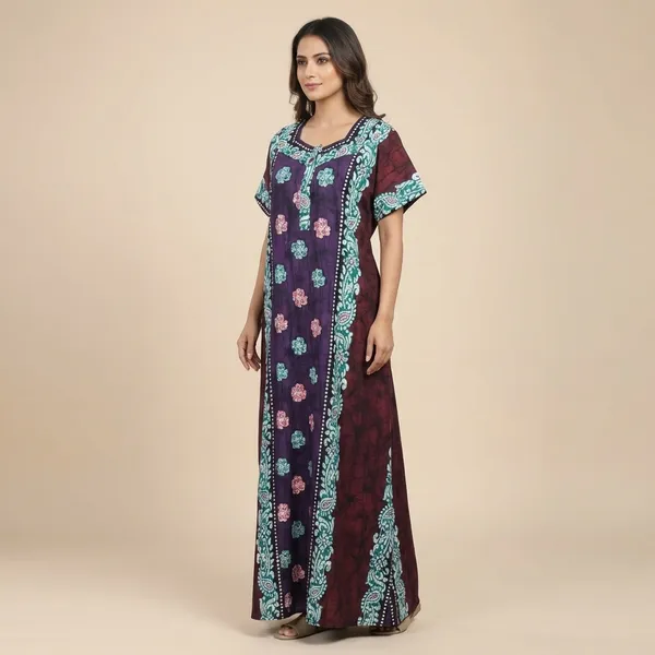 Brown_And_purple_Cotton_Floral_Print_Regular_Night_Dress_For_Women