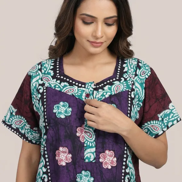 Brown_And_purple_Cotton_Floral_Print_Regular_Night_Dress_For_Women