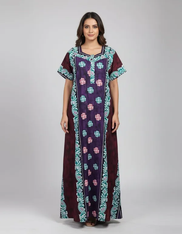 Brown_And_purple_Cotton_Floral_Print_Regular_Night_Dress_For_Women