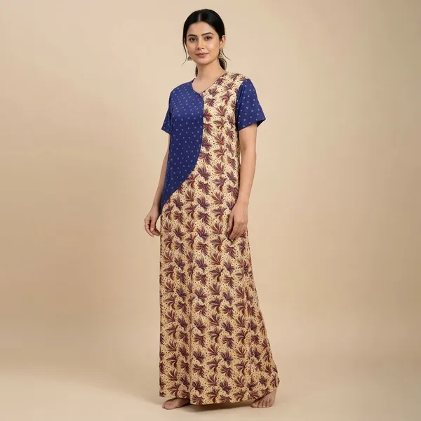Blue_And_Yellow_Rayon_Printed_Regular_Night_Dress_For_Women