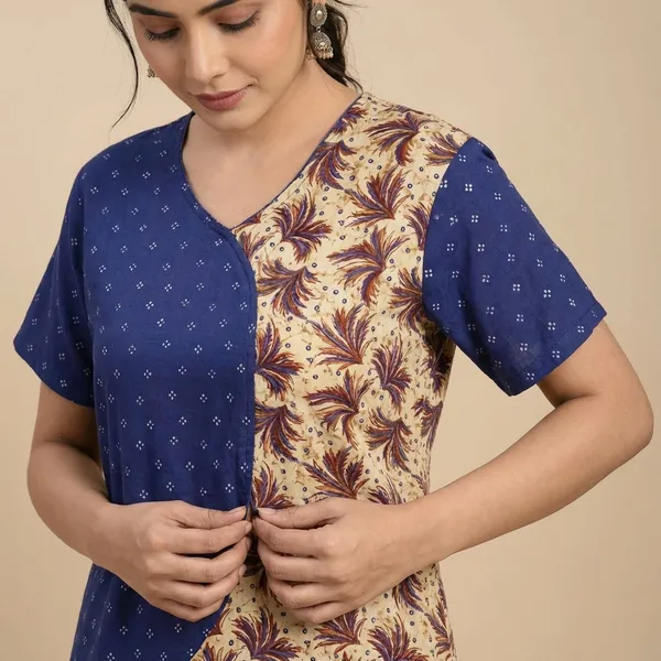 Blue_And_Yellow_Rayon_Printed_Regular_Night_Dress_For_Women