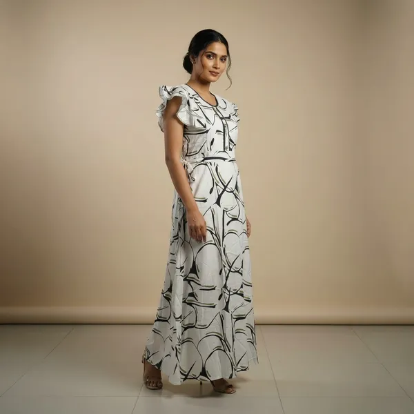 White_And_Black_Striped_Regular_Maxi_Dress_For_Women
