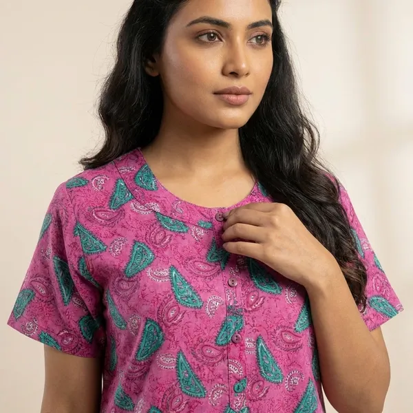 Pink_Cotton_Blend_Peacock_Print_Regular_Nightdress_For_Women