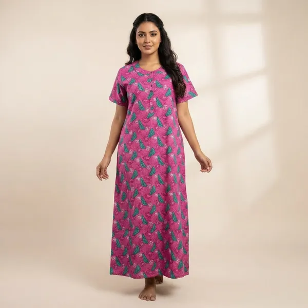 Pink_Cotton_Blend_Peacock_Print_Regular_Nightdress_For_Women