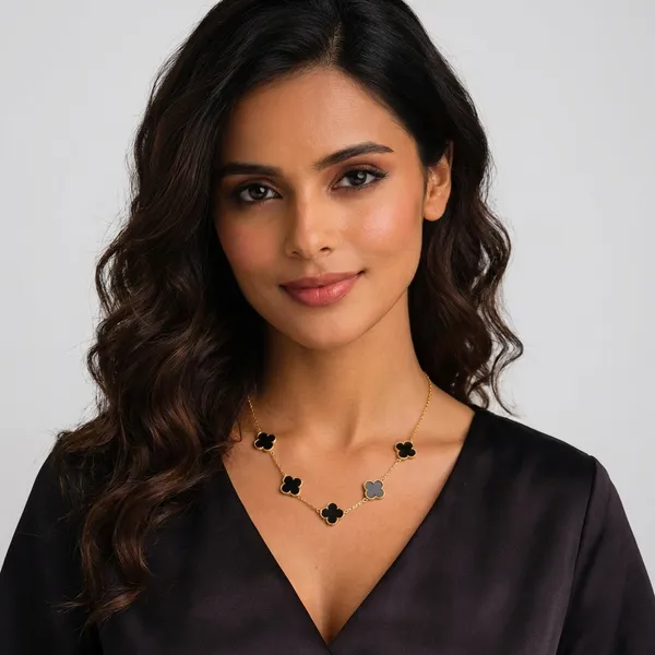 Gold_And_Black_Alloy_And_Enamel_Necklace_For_Women