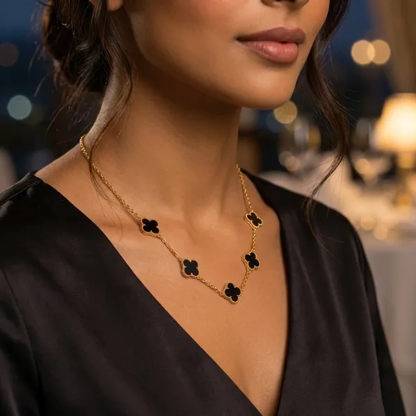 Gold_And_Black_Alloy_And_Enamel_Necklace_For_Women