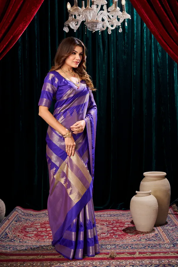 Royal_Blue_Semi_Kanchipuram_Saree_with_Rose_Gold_Kovil_Border_–_SQ1025