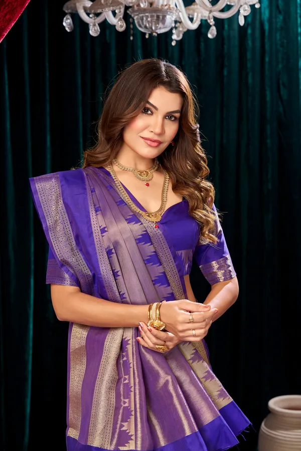 Royal_Blue_Semi_Kanchipuram_Saree_with_Rose_Gold_Kovil_Border_–_SQ1025
