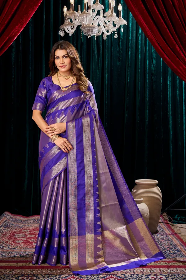 Royal_Blue_Semi_Kanchipuram_Saree_with_Rose_Gold_Kovil_Border_–_SQ1025