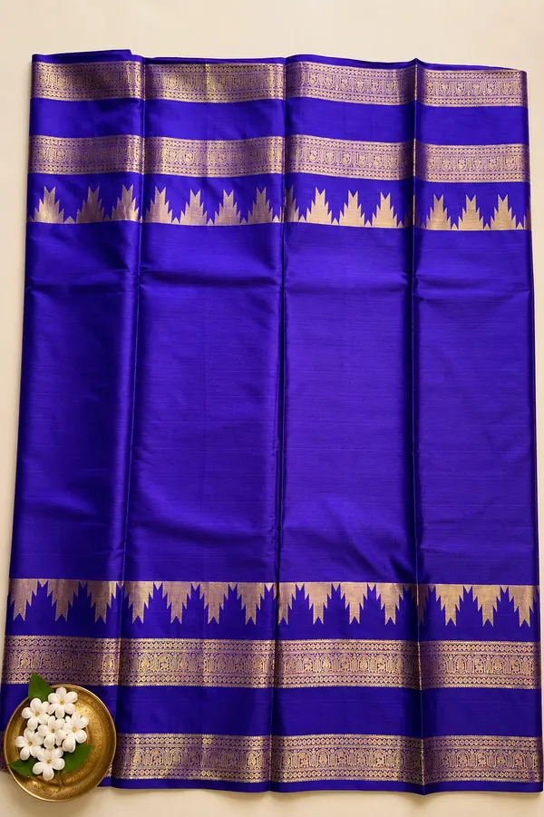 Royal_Blue_Semi_Kanchipuram_Saree_with_Rose_Gold_Kovil_Border_–_SQ1025