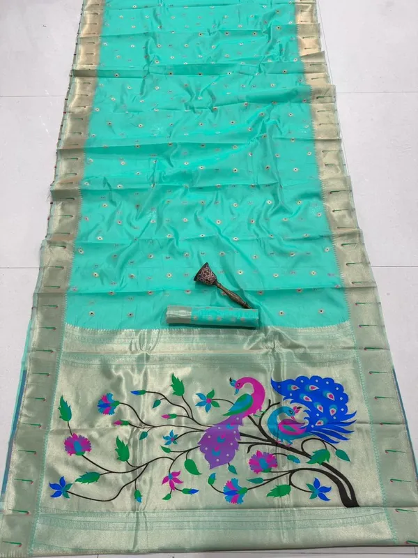 Aqua_Soft_Organza_Silk_Saree_With_Munia_Paithani_Border_(SQ1012-06)