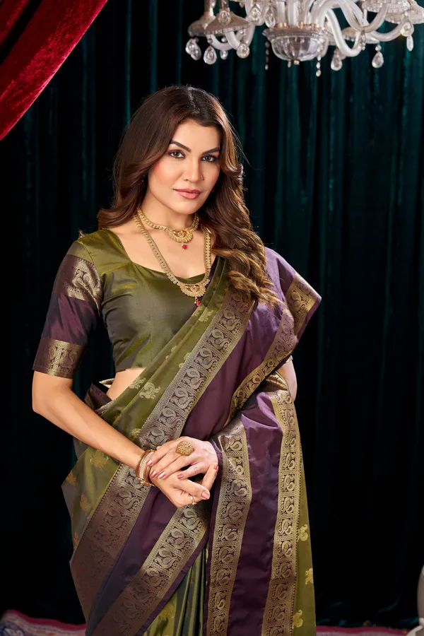 Multicolor_Silk_Saree_With_Traditional_Zari_Gap_Border_(SQ1017)