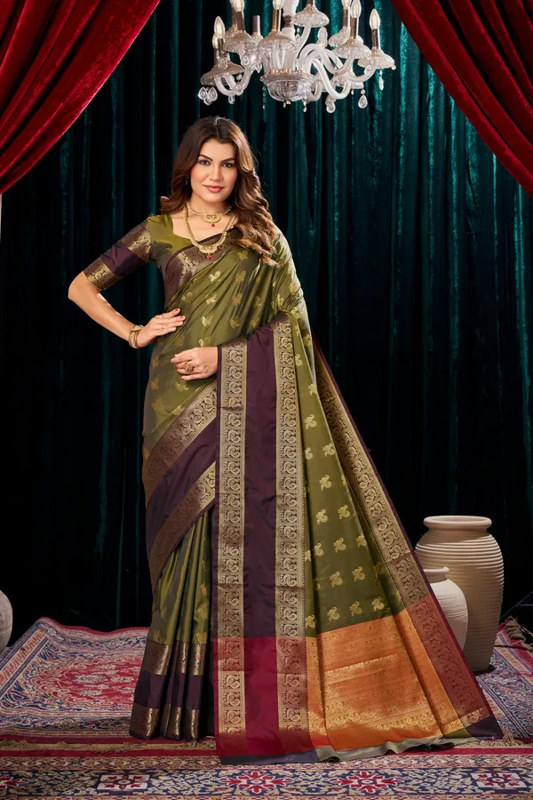 Multicolor_Silk_Saree_With_Traditional_Zari_Gap_Border_(SQ1017)