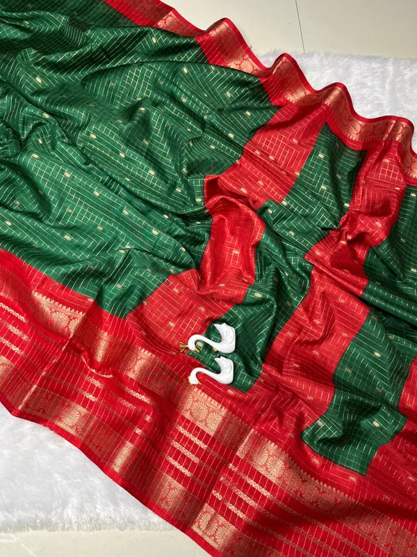 Premium_Bottle_Green_Dola_Silk_Saree_With_Red_Jacquard_Design_(SQ1002-03)