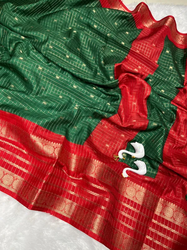 Premium_Bottle_Green_Dola_Silk_Saree_With_Red_Jacquard_Design_(SQ1002-03)