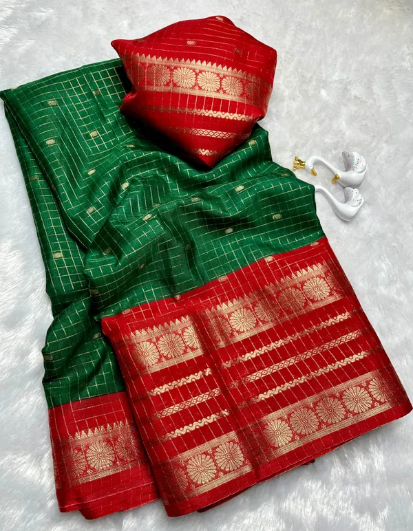 Premium_Bottle_Green_Dola_Silk_Saree_With_Red_Jacquard_Design_(SQ1002-03)