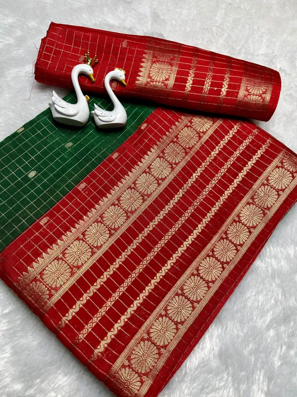 Premium_Bottle_Green_Dola_Silk_Saree_With_Red_Jacquard_Design_(SQ1002-03)