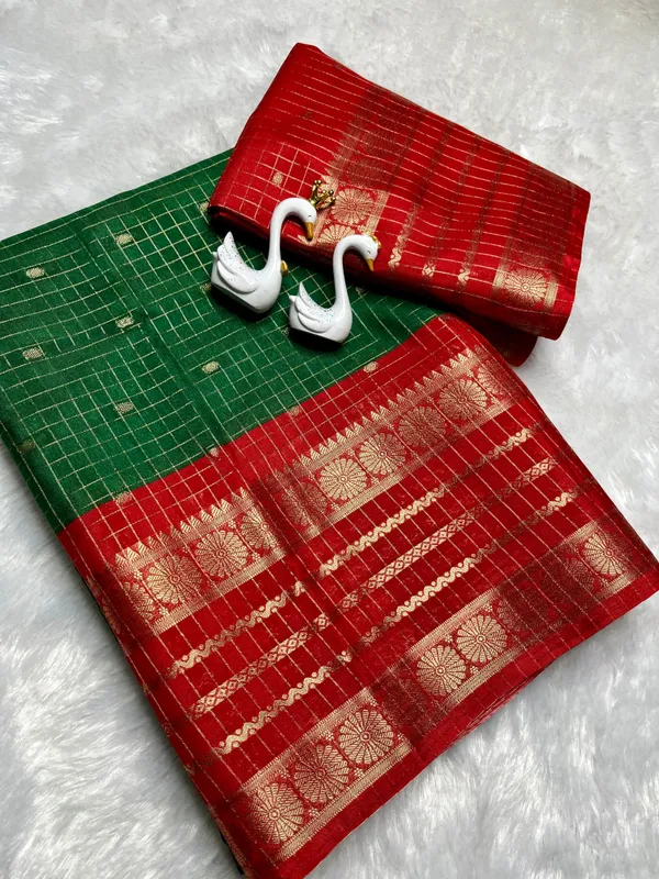 Premium_Bottle_Green_Dola_Silk_Saree_With_Red_Jacquard_Design_(SQ1002-03)