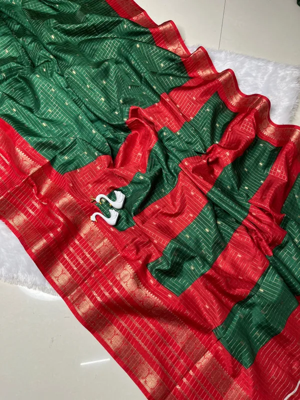 Premium_Bottle_Green_Dola_Silk_Saree_With_Red_Jacquard_Design_(SQ1002-03)
