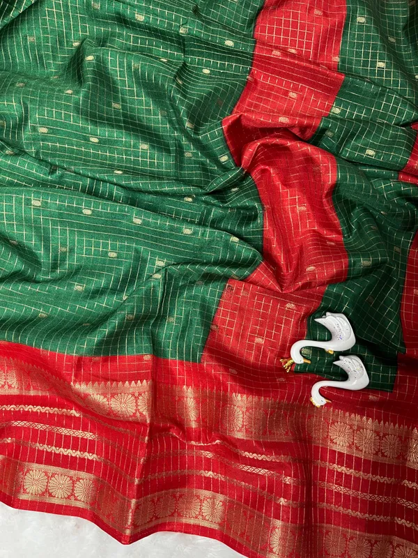 Premium_Bottle_Green_Dola_Silk_Saree_With_Red_Jacquard_Design_(SQ1002-03)