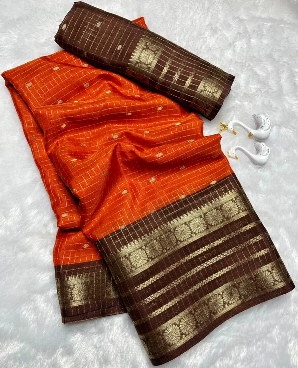 Premium_Rust_Orange_Dola_Silk_Saree_With_Coffee_Brown_Jacquard_Border_(SQ1002-01)