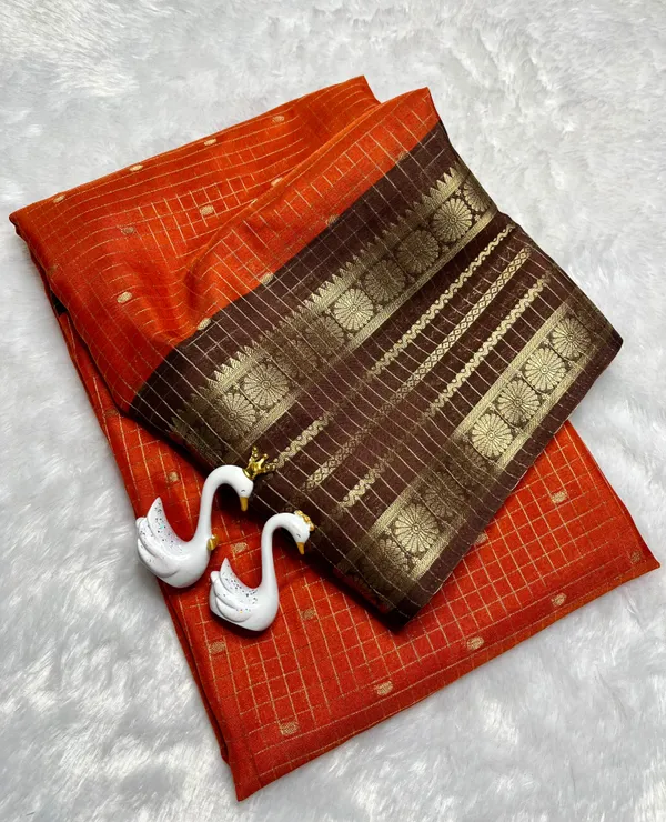 Premium_Rust_Orange_Dola_Silk_Saree_With_Coffee_Brown_Jacquard_Border_(SQ1002-01)
