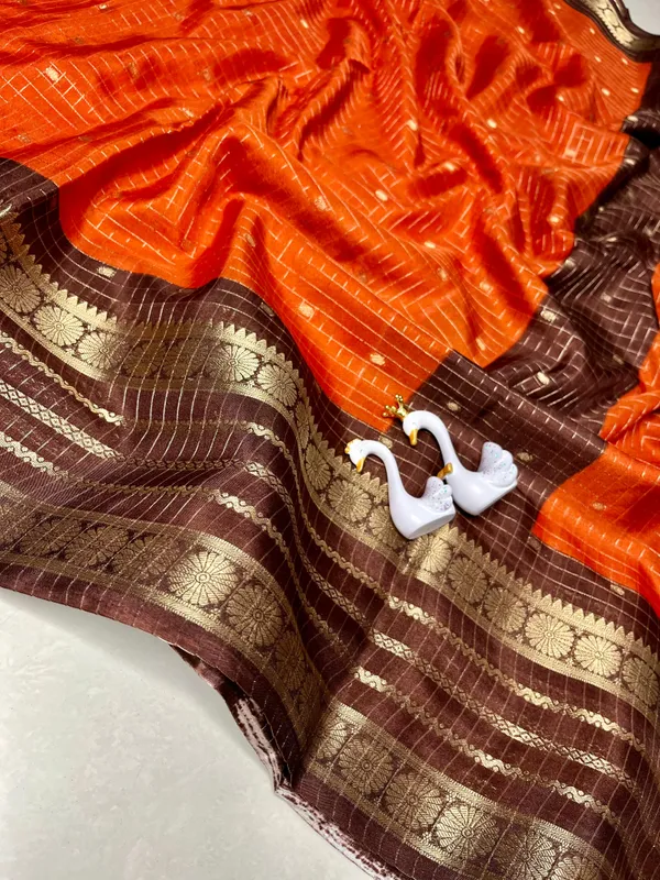 Premium_Rust_Orange_Dola_Silk_Saree_With_Coffee_Brown_Jacquard_Border_(SQ1002-01)