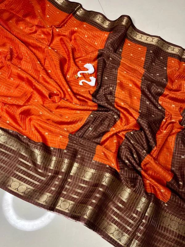 Premium_Rust_Orange_Dola_Silk_Saree_With_Coffee_Brown_Jacquard_Border_(SQ1002-01)
