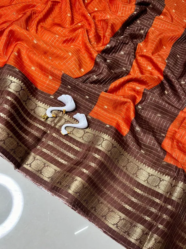 Premium_Rust_Orange_Dola_Silk_Saree_With_Coffee_Brown_Jacquard_Border_(SQ1002-01)