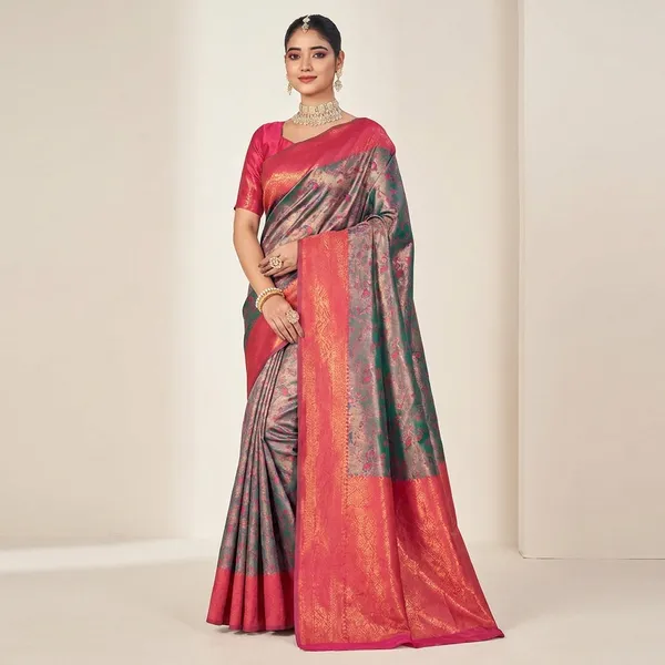 Premium_Zari_Silk_Saree_Rani_Pink_And_Teal_Green_(SQ1001-01)