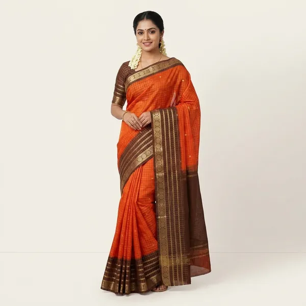 Premium_Rust_Orange_Dola_Silk_Saree_With_Coffee_Brown_Jacquard_Border_(SQ1002-01)