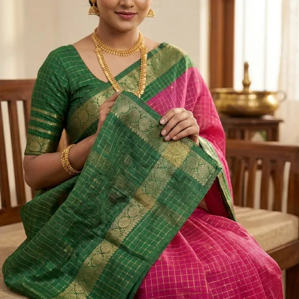 Premium_Pink_Dola_Silk_Saree_With_Bottle_Green_Jacquard_Border_(SQ1002-02)