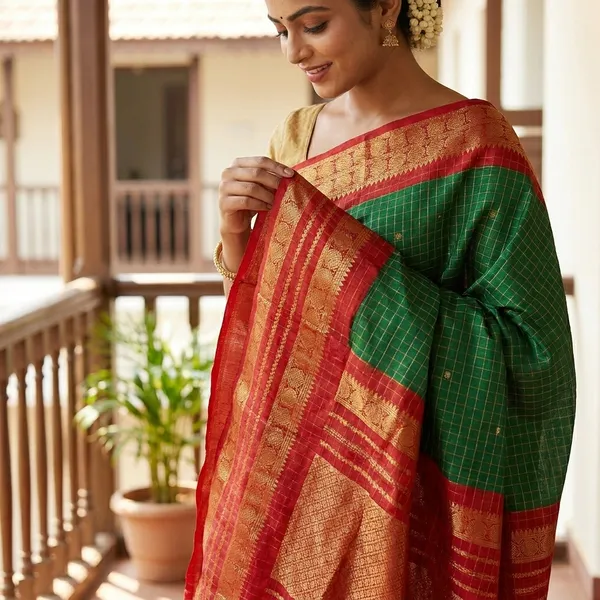 Premium_Bottle_Green_Dola_Silk_Saree_With_Red_Jacquard_Design_(SQ1002-03)