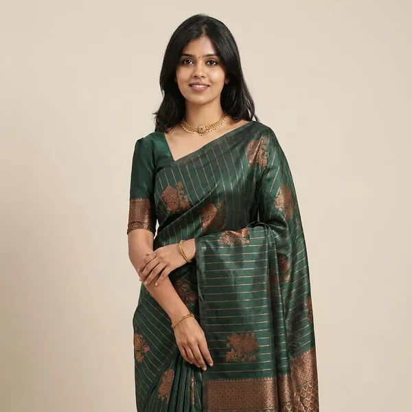Lichi_Soft_Silk_Jacquard_Saree_Bottle_Green_(SQ1005-02)