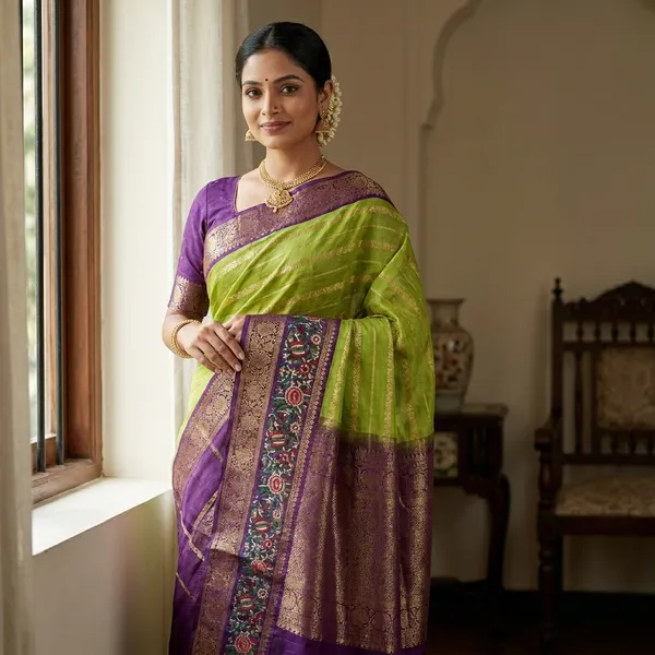 Olive_Green_Heavy_Marshmallow_Silk_Saree_with_3D_Zari_Weaving_Border_(SQ1010-02)